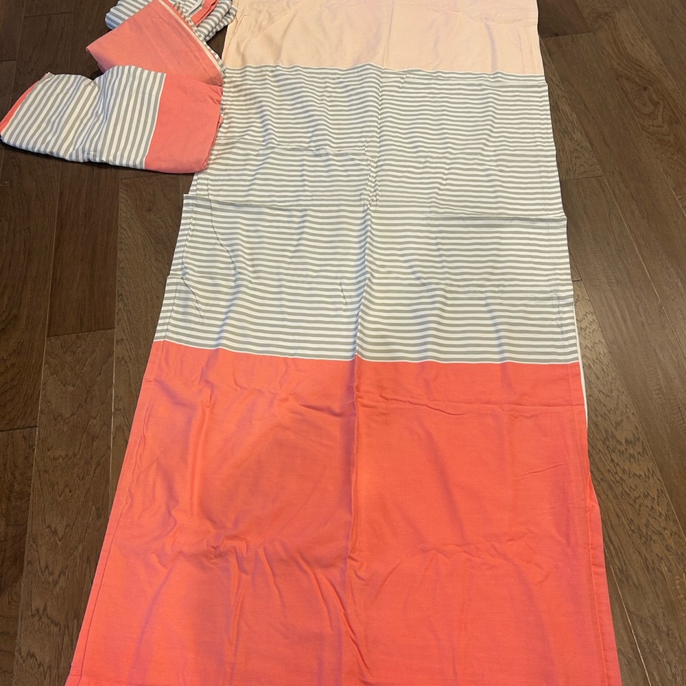 4 Panels Striped Coral and White Curtains
